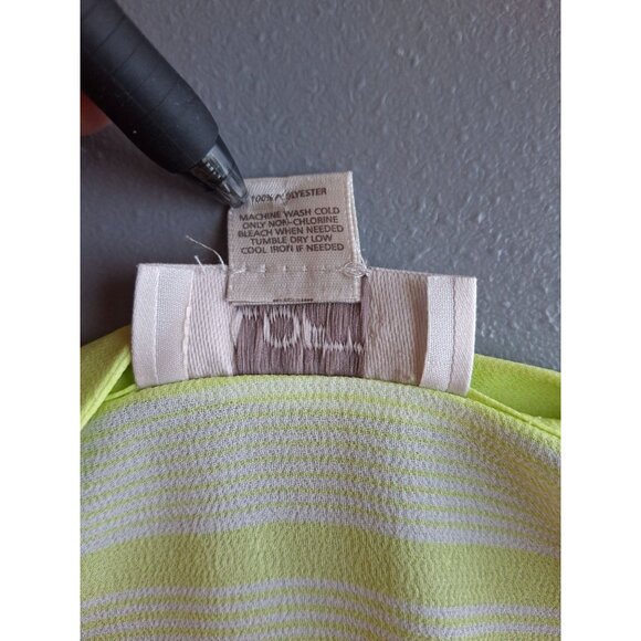 Ann Taylor Loft Womens Blouse Medium Sheer Lime Green Striped V Neck Lagenlook - Picture 4 of 6